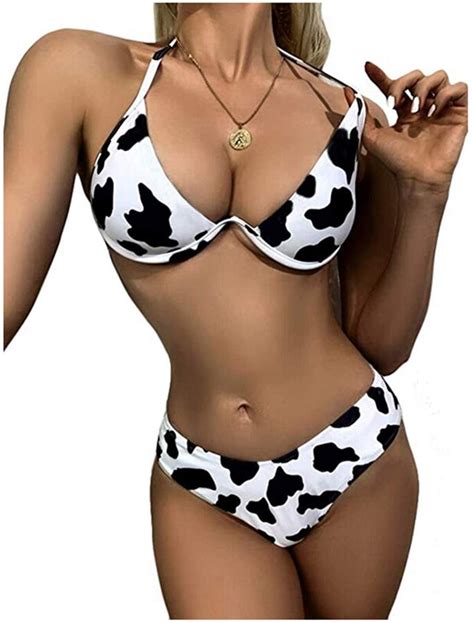 Zgmyc Women Cow Print Bikini Sexy Two Piece Swimsuit Bathing Suit Medium Shopstyle