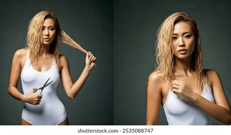 Stunning Asian Blonde Woman Tight White AI Generated Image 2535088137 Shutterstock