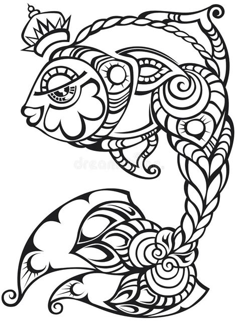 Fish with Crown, Decorative Stock Vector - Illustration of sign ...