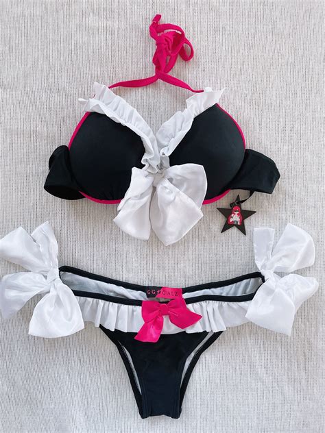 Y K Anime Bikini Set Gyaru Japanese Style Sexy Cosplay Hot Lingerie Black Halter Top Gothic