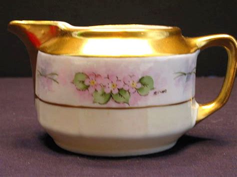 Antique Kpm German Porcelain Creamer And Sugar Bowl Hand Painted Pink