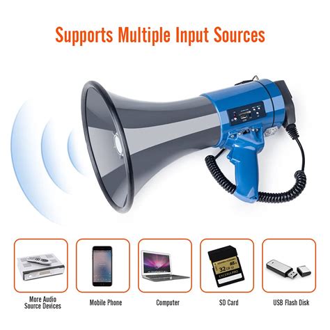 MyMealivos Megaphone with Siren Bullhorn 50 Watt Bullhorn Speaker with ...
