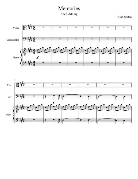 Memories Sheet Music For Piano Viola Cello String Orchestra