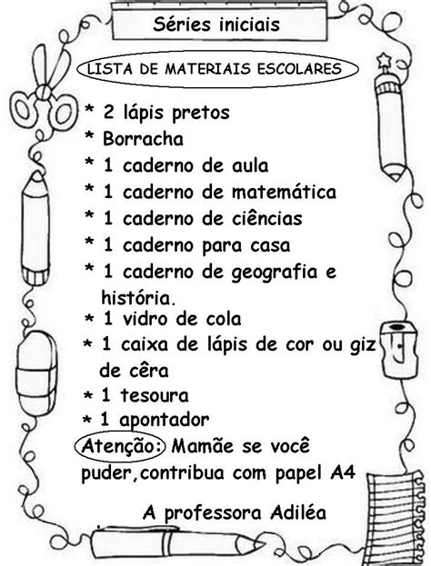 Lista De Material Escolar Maternal 3 Anos Relação Materiais