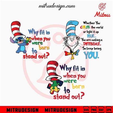 Dr Seuss Autism Awareness Bundle SVG Why Fit In When You Were Born To