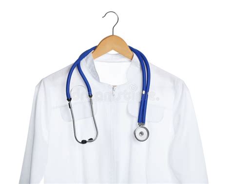 Doctor`s Gown And Stethoscope Isolated On White Medical Uniform Stock