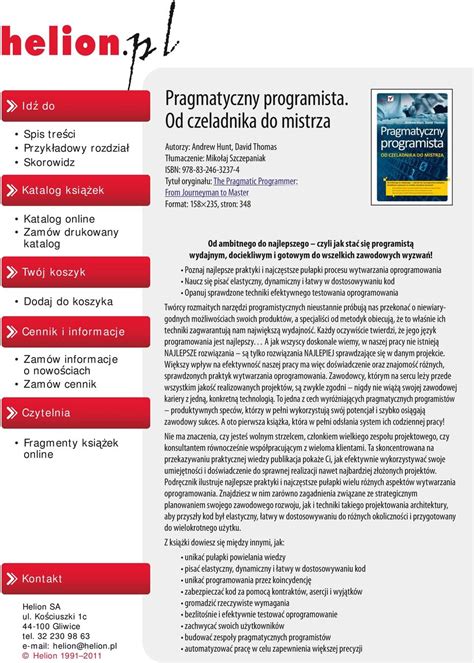 Pragmatyczny Programista Od Czeladnika Do Mistrza Pdf Darmowe Pobieranie