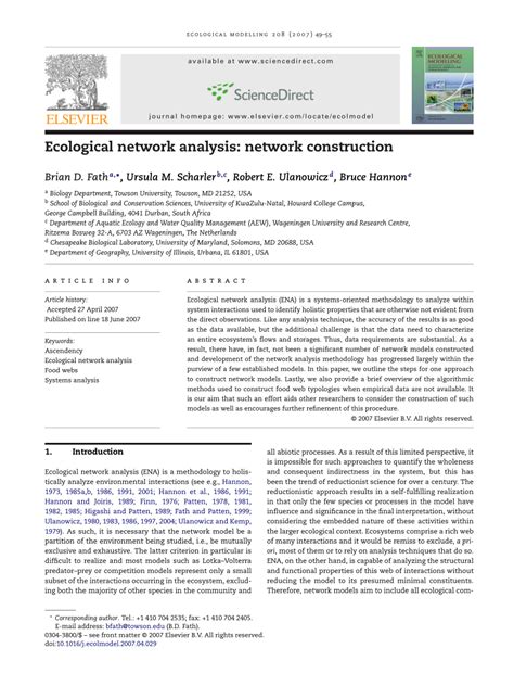 Pdf Ecological Network Analysis Network Construction