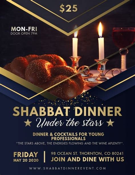 Modern Shabbat Dinner Invitation Flyer Holiday Poster Party Invite