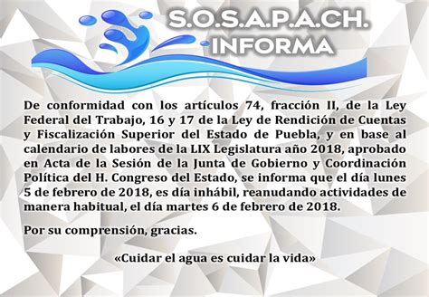 AVISO DÍA INHÁBIL Sistema Operador de Agua Potable y Alcantarillado