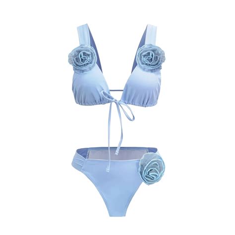 Sexy D Flower Bikini Swimwear Women Swimsuit Soild Halter Bikini Set High Cut Bandage
