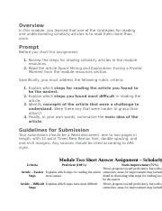 Module Two Short Answer Scholarly Article Guidelines And Rubric Docx