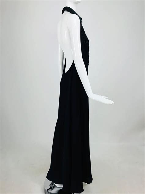 Carolina Herrera Black Beaded Satin Tuxedo Style Evening Dress For Sale