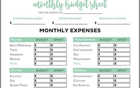 Budget Worksheet Gail Vaz Oxlade – Printable PDF Template