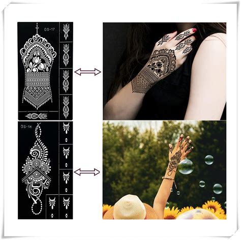 Qstohena Indian Arabian Henna Tattoo Stencils Kit Self Adhesive