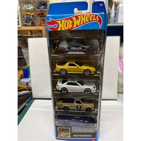 Hot Wheels Nightburnerz 5 Pack Alpha Pursuit Mazda Savanna RX 7 Honda Prelude Datsun 620