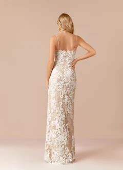 Azazie Mireya Diamond White Nude Sheath Sequins Tulle Dress Azazie CA