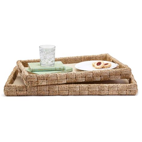 S Hand Crafted Sea Grass And Rattan Oversized Decorative Square Tray