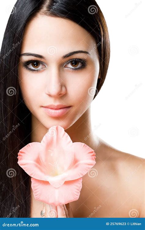 Striking Brunette Beauty With Flower Stock Image Image Of Attractive