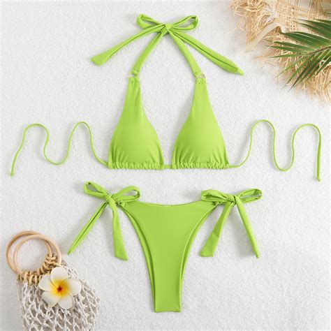 Generic New Bikini Solid Color Bikini Neck Lace Up Bikini Swimsuit For Women Walmart