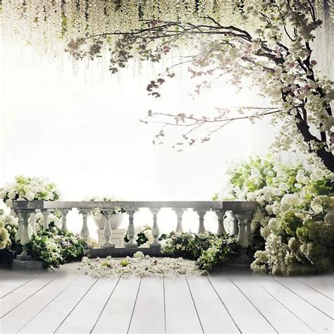 Garden Balcony Spring Blossoms Wedding Floral Backdrops Wood Floor