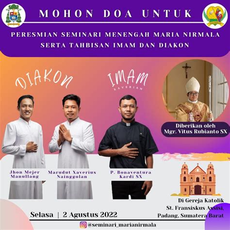 Agustus Tahbisan Imam Dan Diakon Serikat Xaverian Di Padang