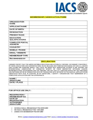 Fillable Online Membership Application Form For Association Form