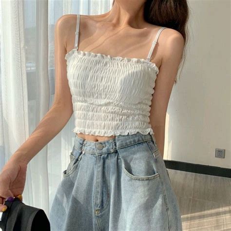 jual korean wrinkle tube top crop top  cup bra shopee indonesia