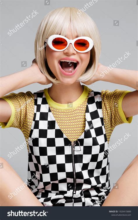Happy Trendy Blonde Woman Mouth Open Stock Photo Shutterstock