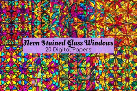 Neon Stained Glass Digital Papers Pack Graphic By Red Gypsy Vintage