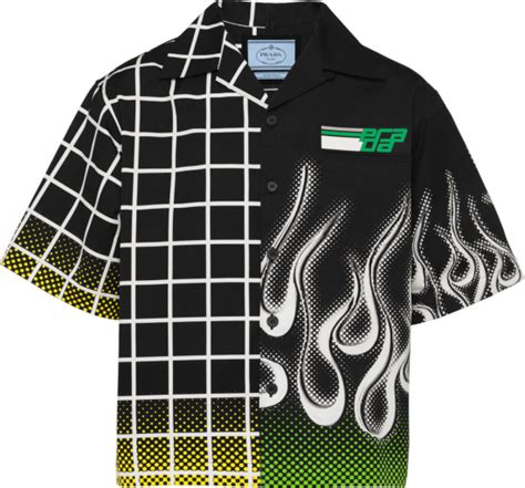 Prada Black Grid And Green Flame Double Match Shirt Inc Style