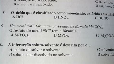 Soluto Solvente Resolu O De Exerc Cio Do Exame De Qu Mica A Classe