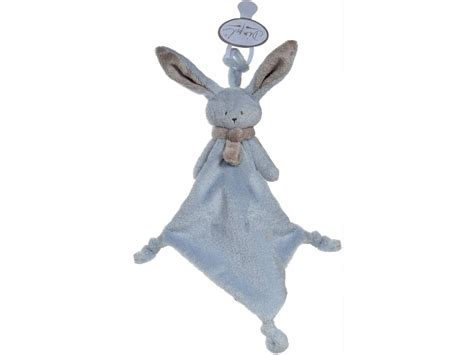 Dimpel Doudou Attache T Tine Lapin Bleu Beige Gris Nina Hauteur Cm