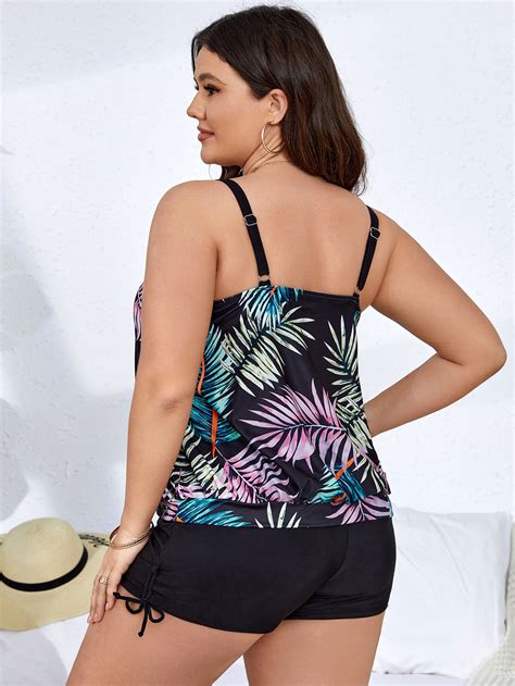 Plus Tropical Print Drawstring Side Bikini Swimsuit Shein Usa