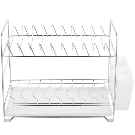 Double Dish Rack Drainer Plates Holder 2 Tier Flatware Clothes Drying