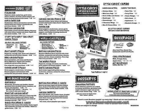 Carta De Pizzería Roosters Beavercreek