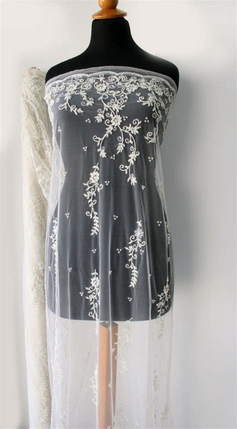 Beige Skin Color Nude Bridal Beaded Corded Lace Fabric Tulle Floral Embroidery Veil Scallop Edge