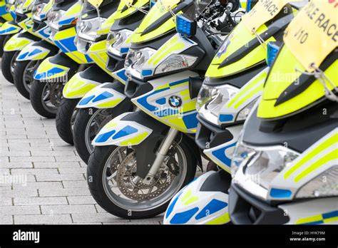 Camberley Uk September 13 2014 Line Of Bmw Motorcycles Used By The