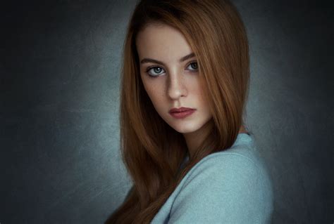 Blue Clothing Redhead Red Lipstick Model Women Eyeliner Brunette