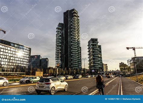milan skyline  modern skyscrapers italy editorial photography
