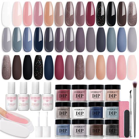 Amazon AZUREBEAUTY 31 Pcs Dip Powder Nail Kit Starter All Season 20 Colors Glitter Nude