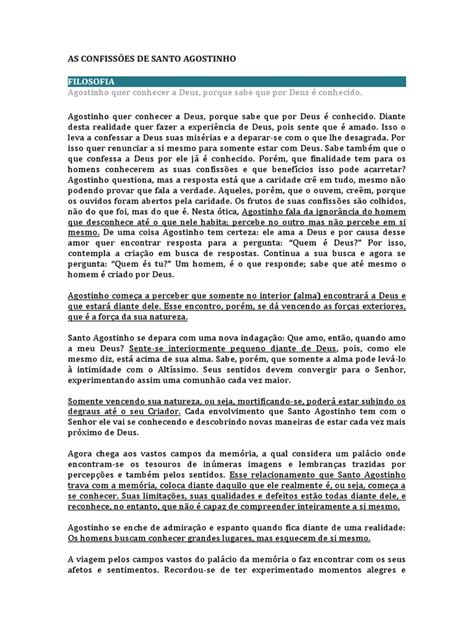 As Confissões de Santo Agostinho | PDF | Agostinho de Hipona | Deus