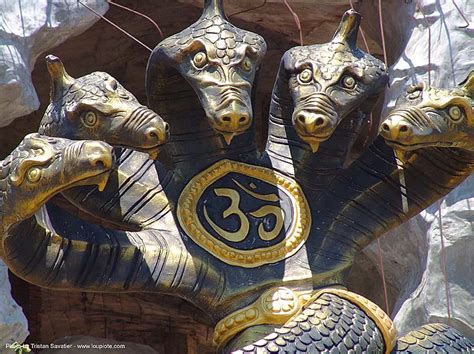 five-headed Nāga snake deity close-up, hindu park near phu ruea, west ...