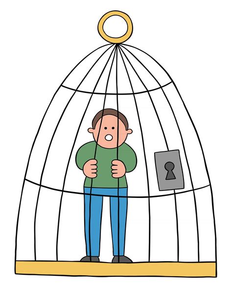 Cartoon Man Trapped In A Cage Vector Illustration 2567749 Vector Art At