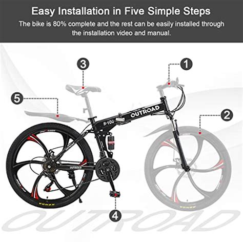 Outroad 26 Inch Folding Mountain Bike 21 Speed Full Suspension High