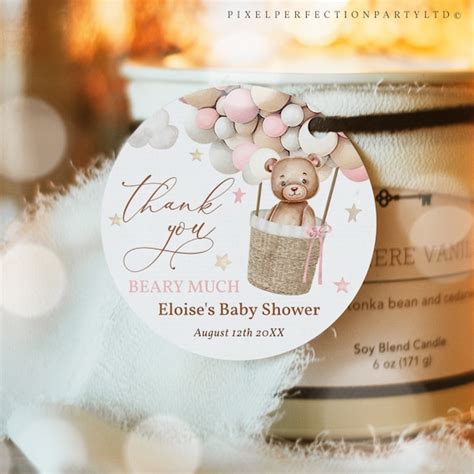 Editable Teddy Bear Hot Air Balloon Baby Shower Favor Tags Etsy