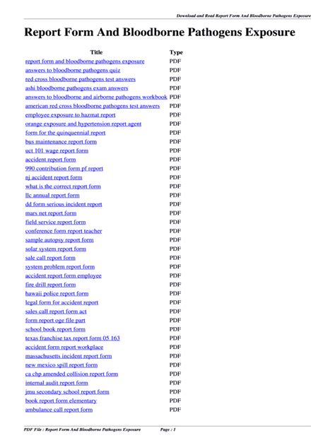 Fillable Online Report Form And Bloodborne Pathogens Exposure Report