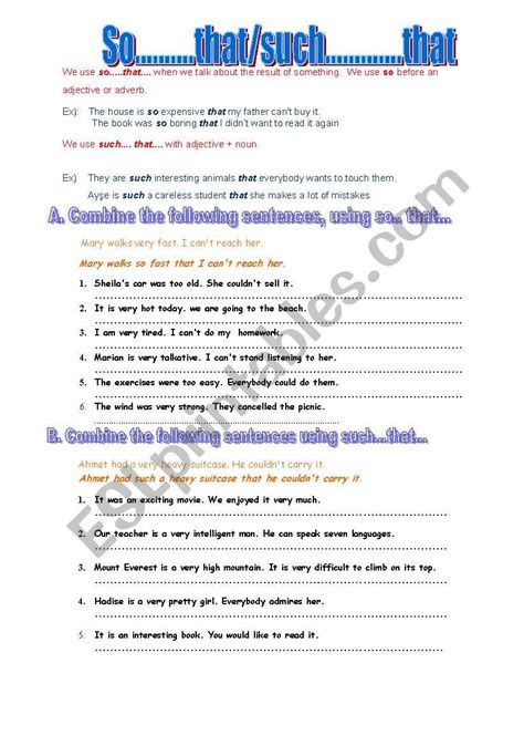 sothat suchthat esl worksheet  tramix