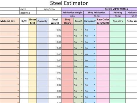 Steel Estimating Spreadsheet Instant Download Etsy