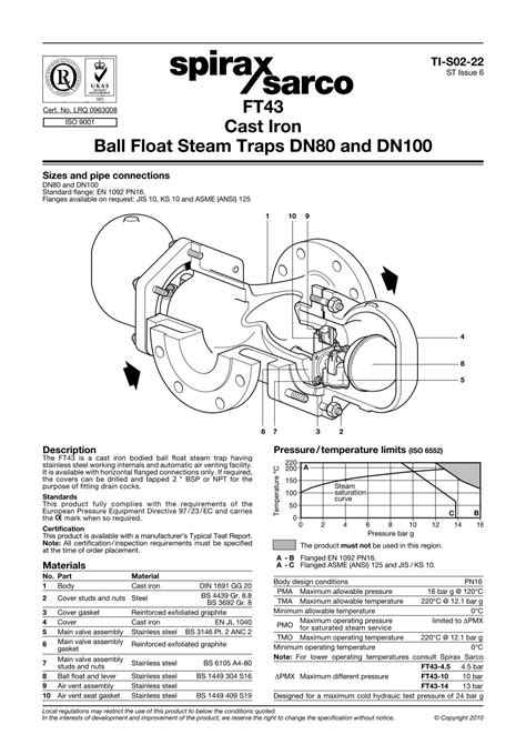 Ft Cast Iron Ball Float Steam Traps Dn And Spirax Sarco